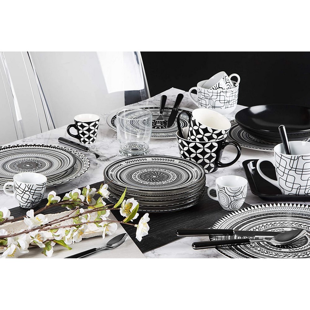 Acquista online Etnik Table Service, strong ceramic, white black, 18 Units Excelsa